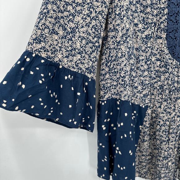 Anthropologie Maeve Navy Blue Hiver Lace Bib Front Blouse Size 4 - Picture 5 of 7